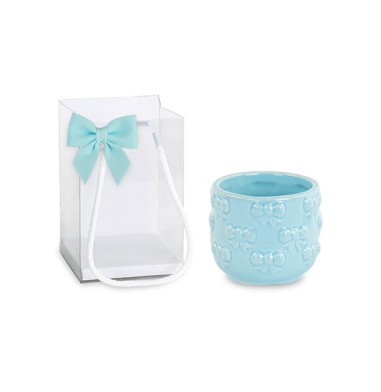 Vaso portapianta con fiocchi azzurro