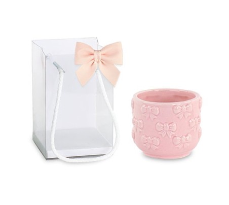 Vaso portapianta con fiocchi rosa