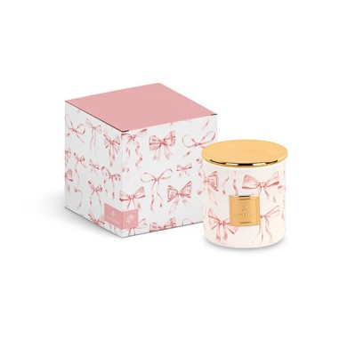Candela vetro con fiocco rosa