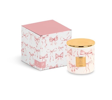 Candela vetro con fiocco rosa
