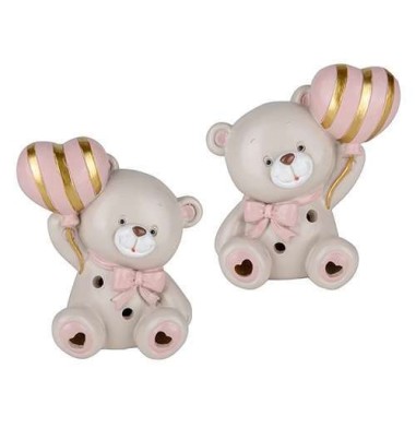 4 Statuina orso led rosa