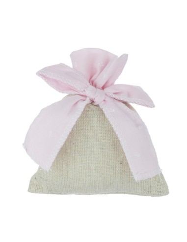 10 Sacchetti iuta con fiocco rosa