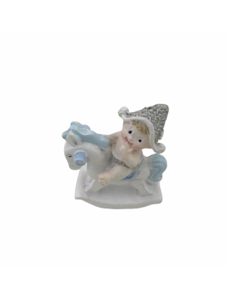 12 Statuina bimbo con cavallo celeste cm3