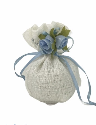 12 Sacchetti bianco con fiore celeste