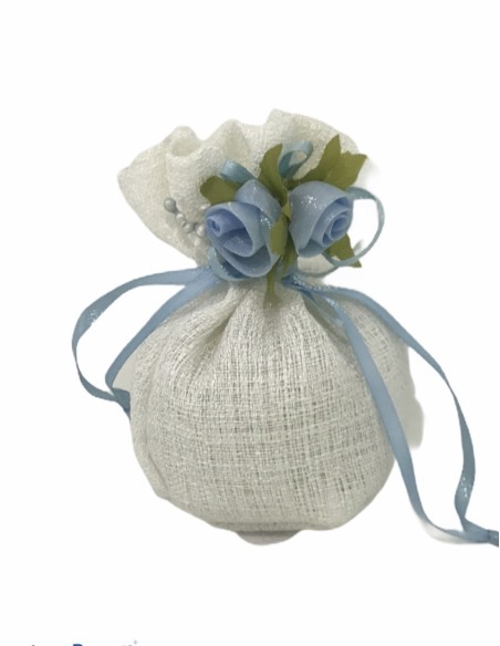 12 Sacchetti bianco con fiore celeste