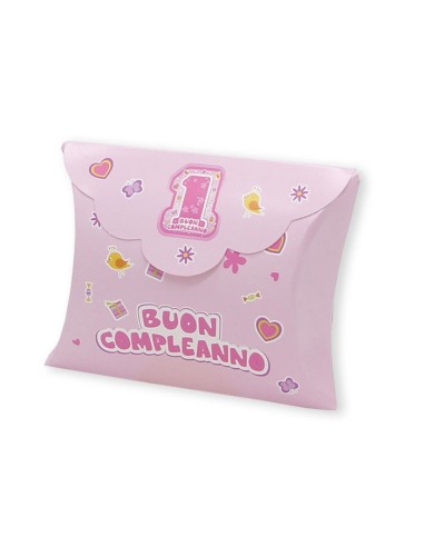 10 Scatole busta 1 compleanno rosa
