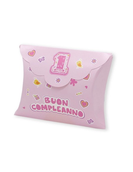 10 Scatole busta 1 compleanno rosa