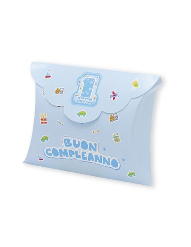 10 Scatole busta 1 compleanno celeste