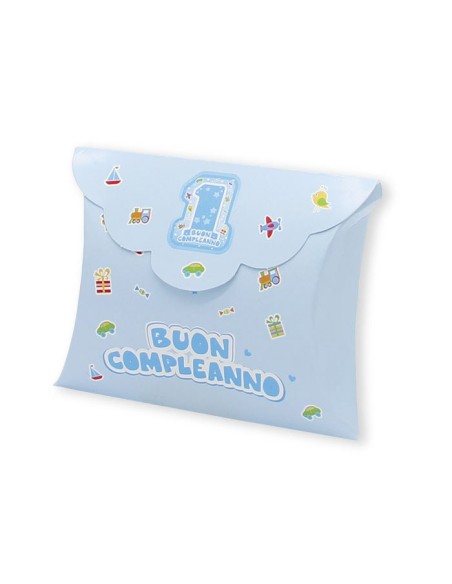 10 Scatole busta 1 compleanno celeste