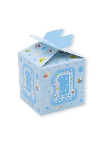 10 Scatole cubo 1 compleanno celeste