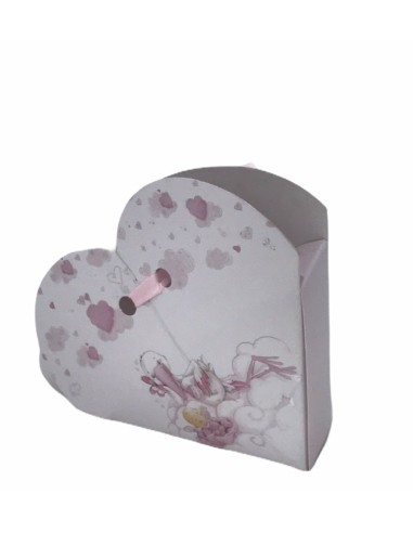 10 Scatole cuore cicogna rosa